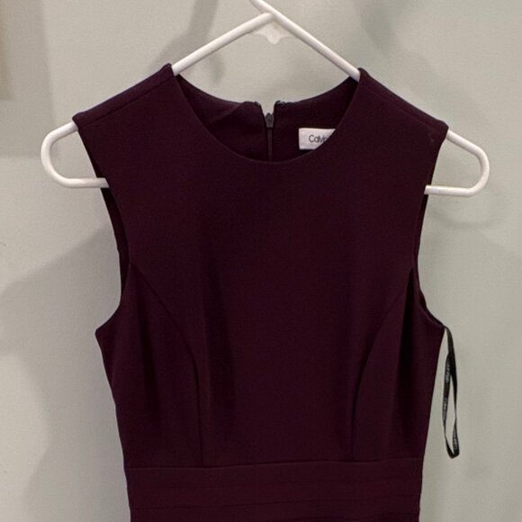 Calvin Klein Plum/Bordeaux Fit & Flare Dress Size 2 -Sheer Hem Detail never worn - Picture 4 of 5